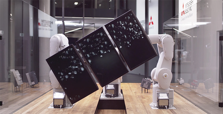 Artikelbild für: Faszinierende Roboter Installation „Threebots“