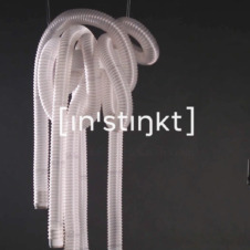 Multisensorische Installation Instinkt aus Schläuchen, die als Knäuel von der Decke hängen