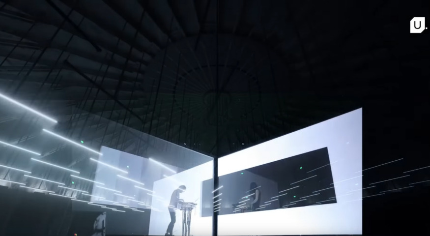 Zwei Menschen inmitten rotierender Lichter - Trailer ais Sora, einer immseriven Light Show.